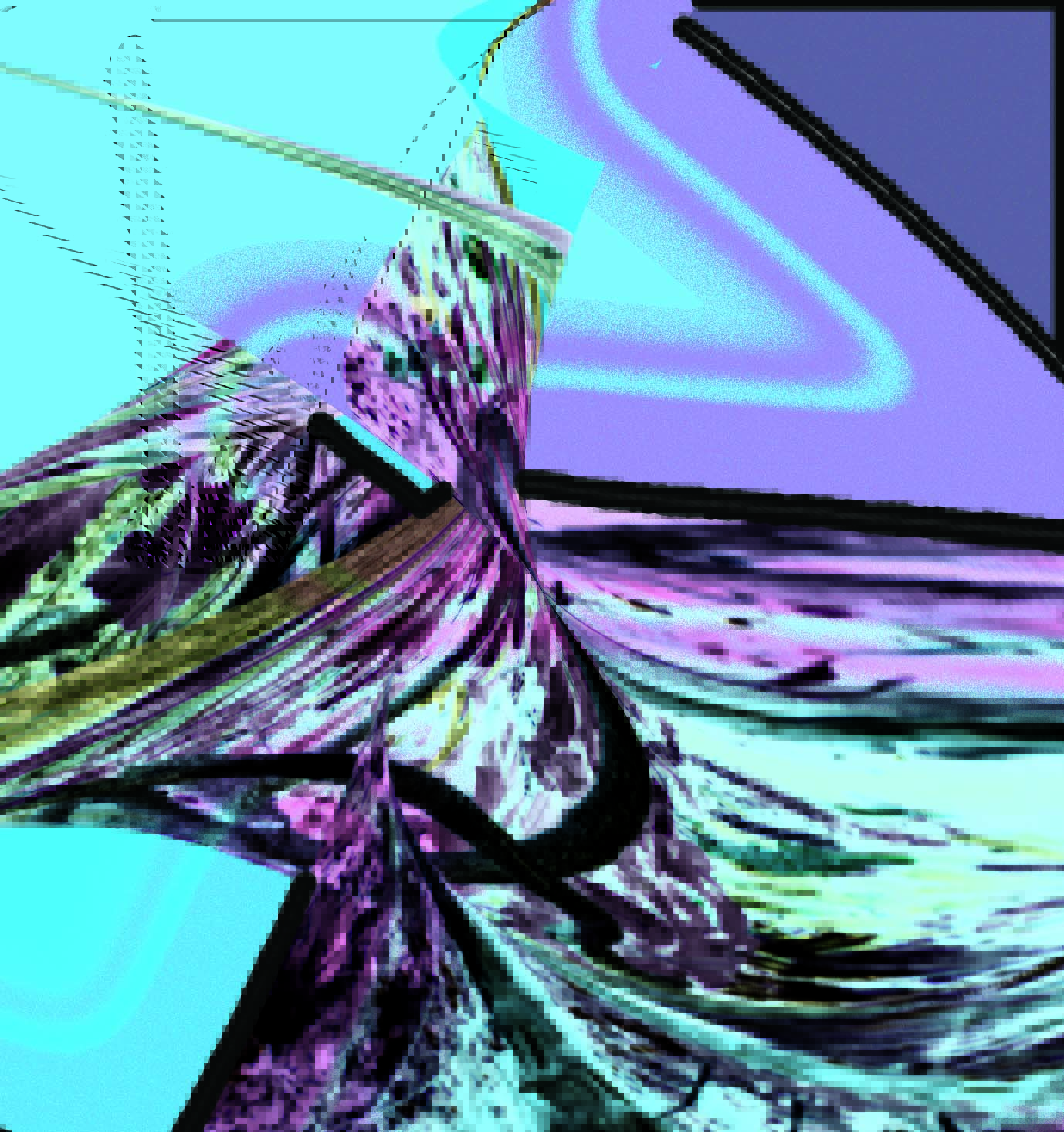 Photoshop interpretation of the roots with sweeping turquoise, violet and black abstract forms